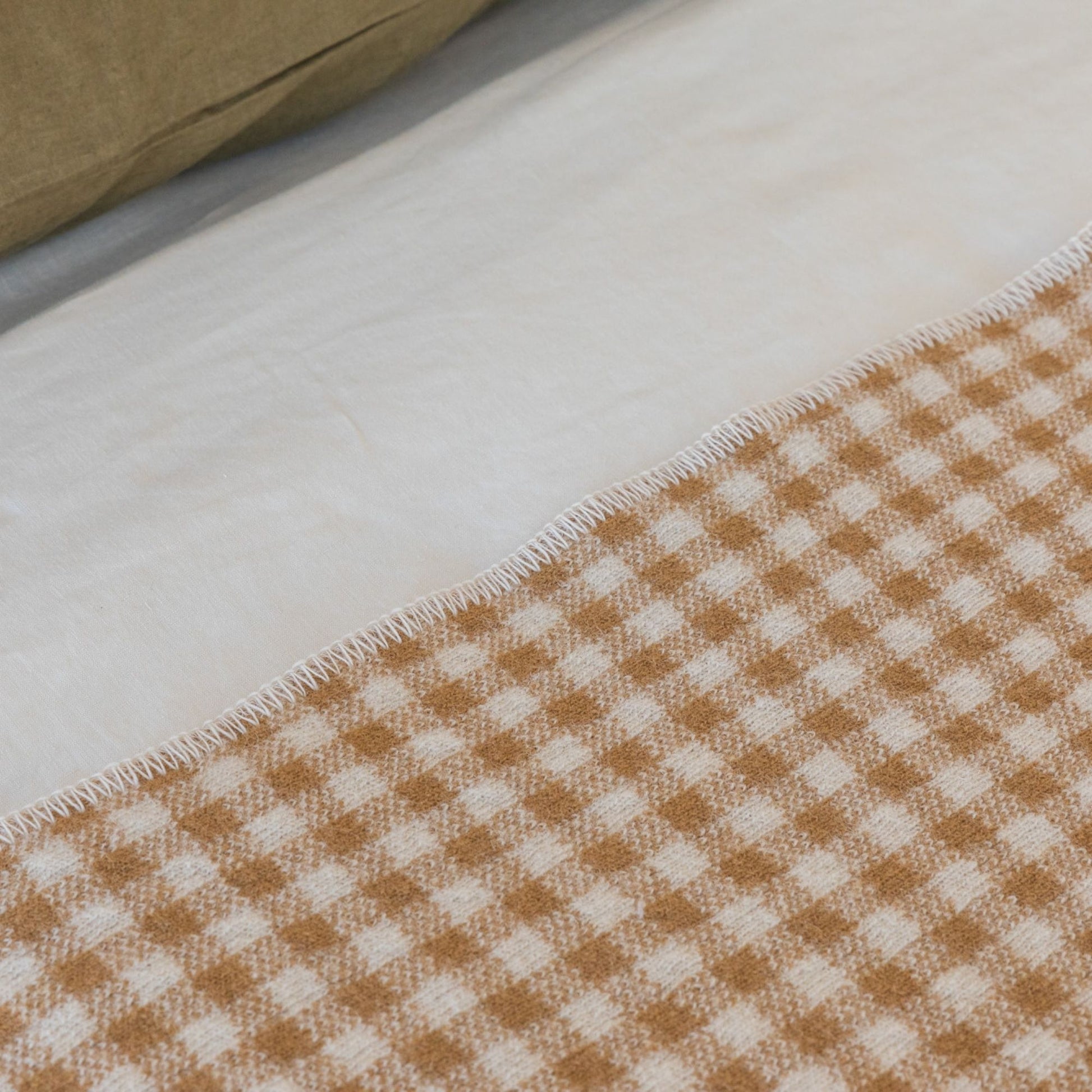Ginger Honey Gingham Wool Throw Blanket