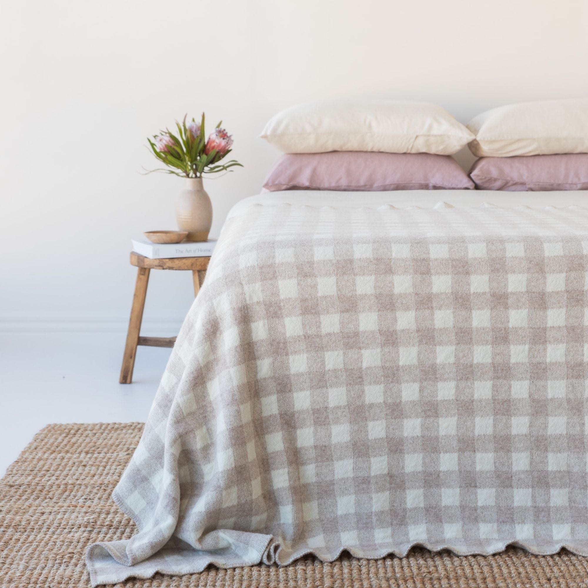 Sand Checks Wool Throw Blanket