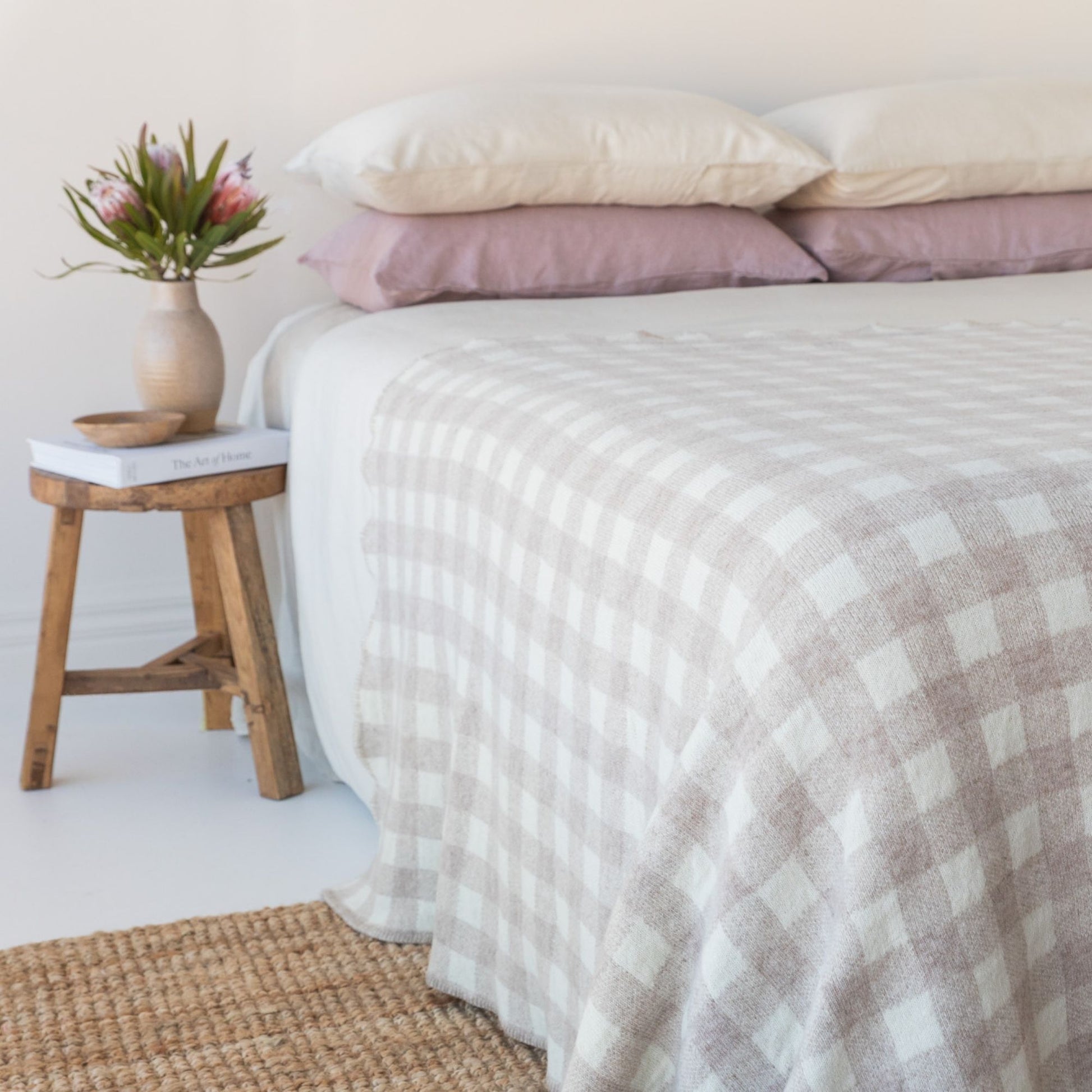 Sand Checks Wool Throw Blanket