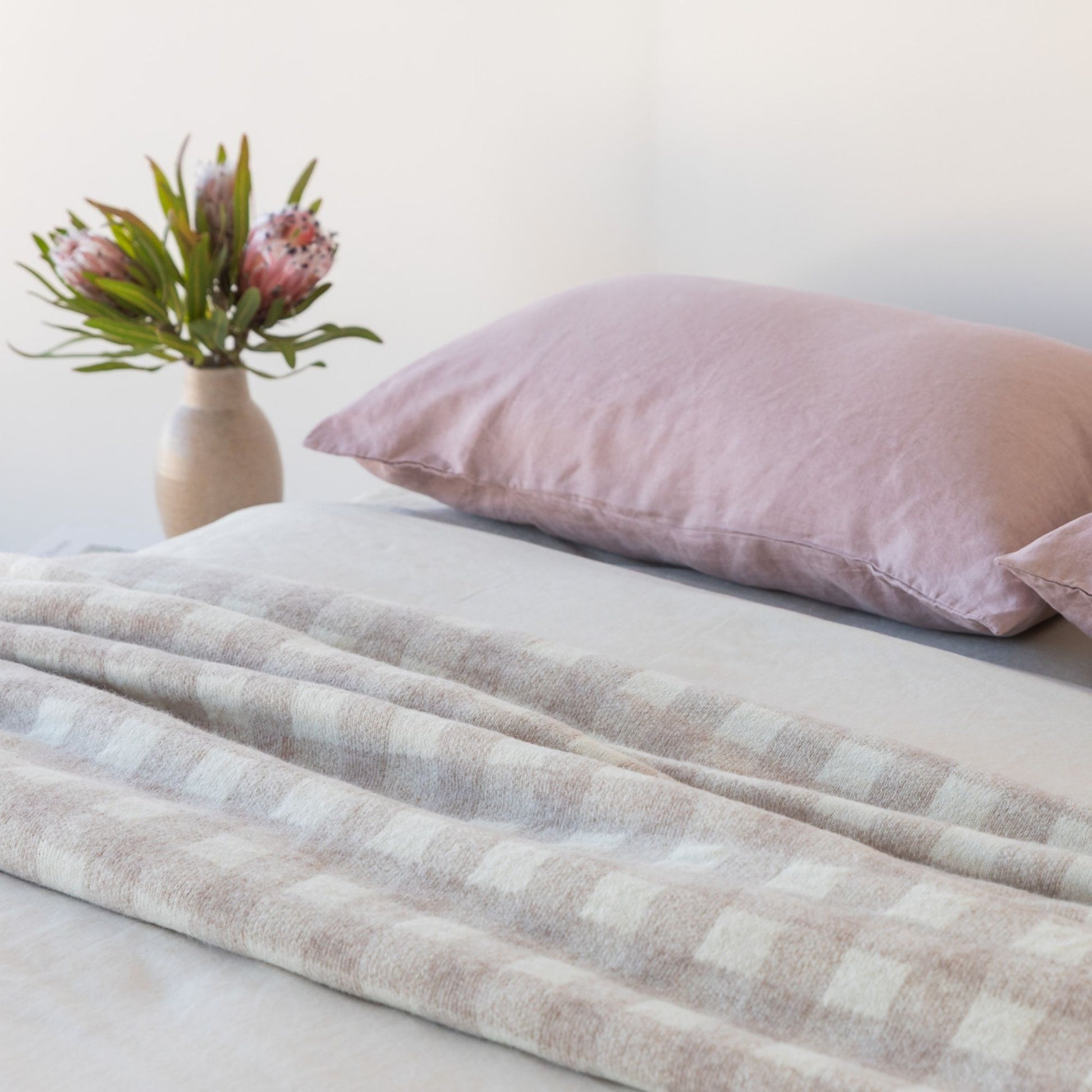 Sand Checks Wool Throw Blanket