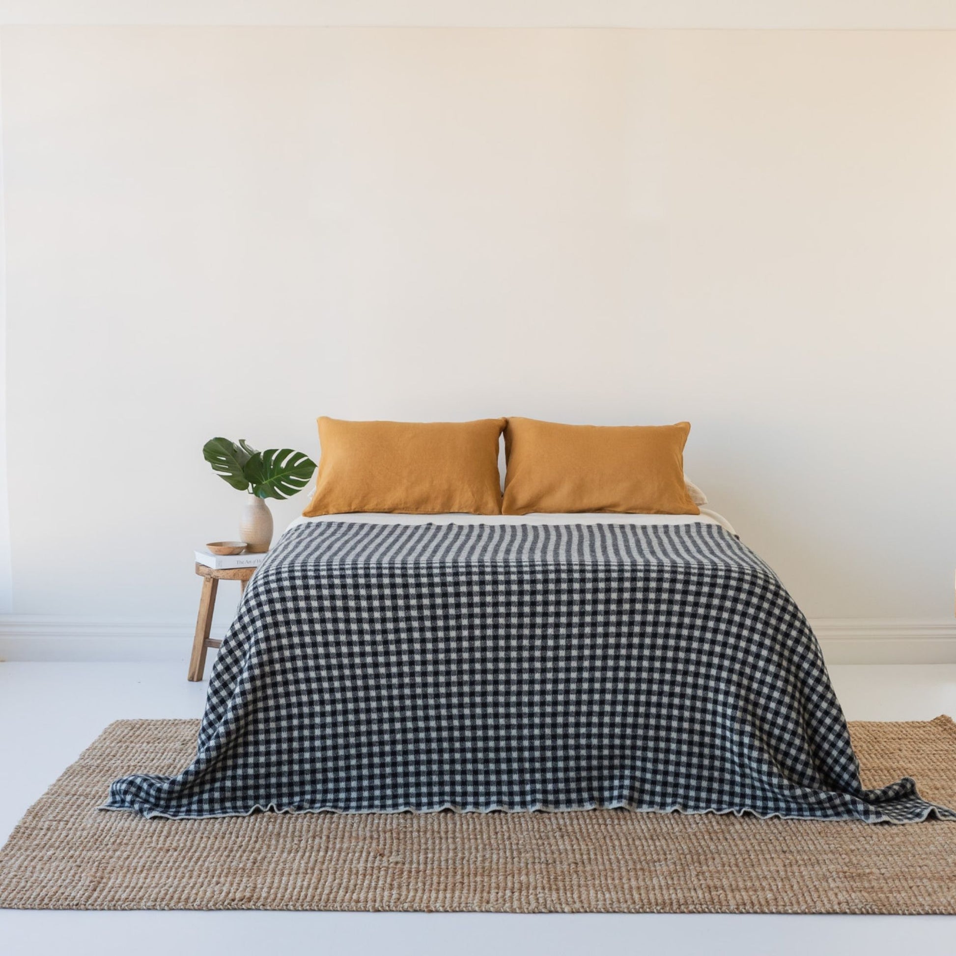 Black Gingham Wool Throw Blanket