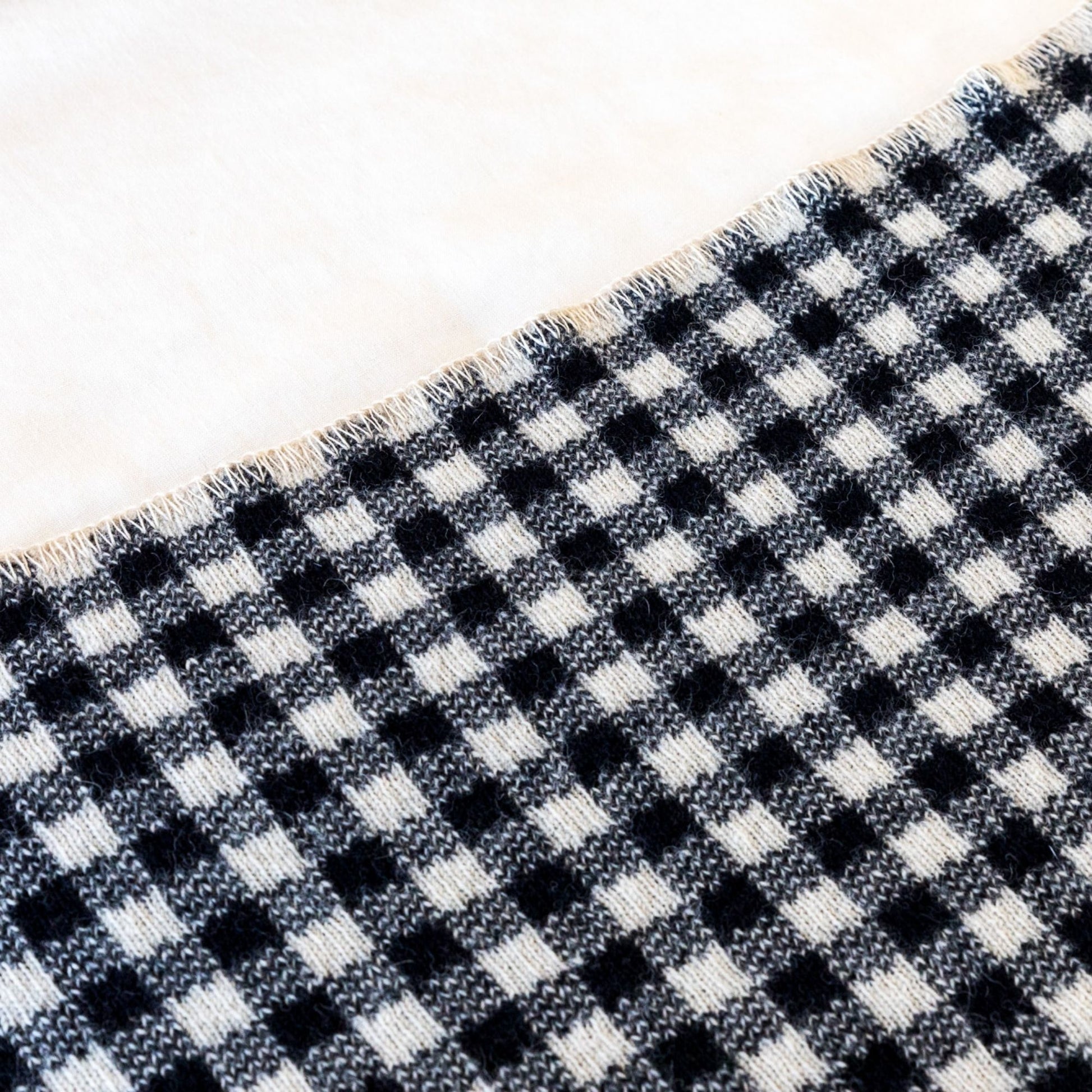 Black Gingham Wool Throw Blanket