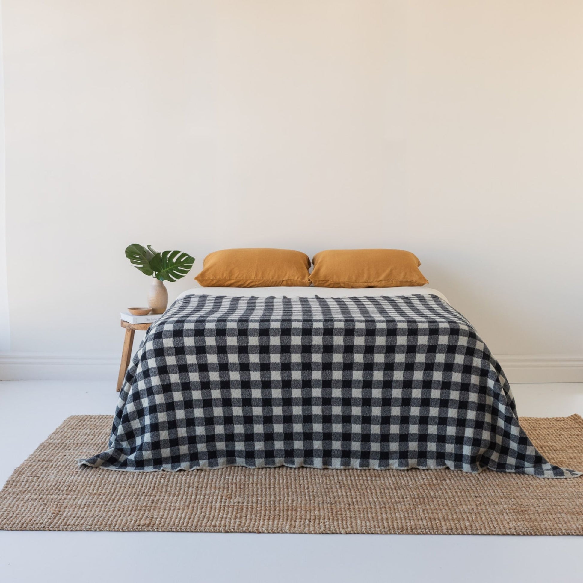 Black Checks Wool Throw Blanket