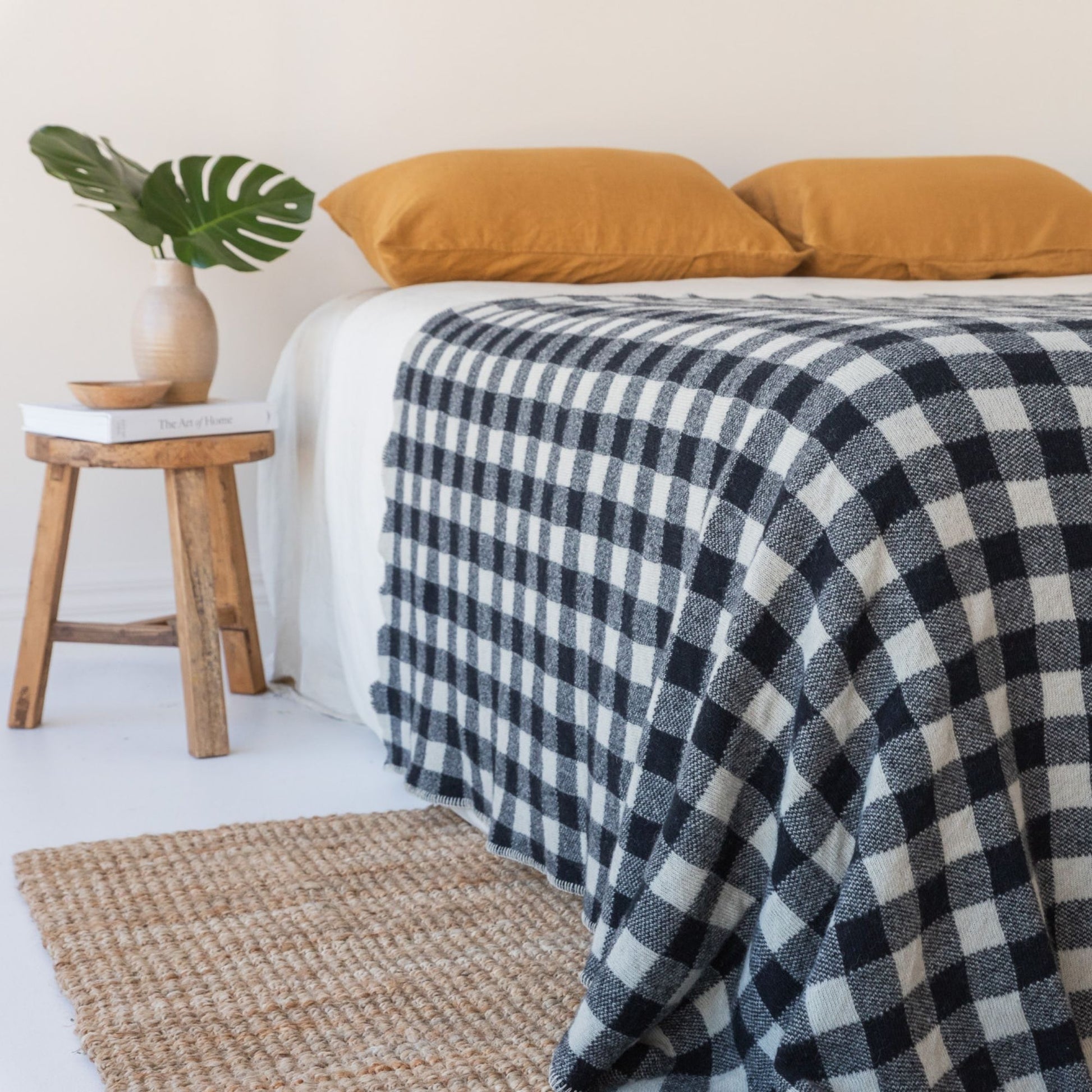 Black Checks Wool Throw Blanket