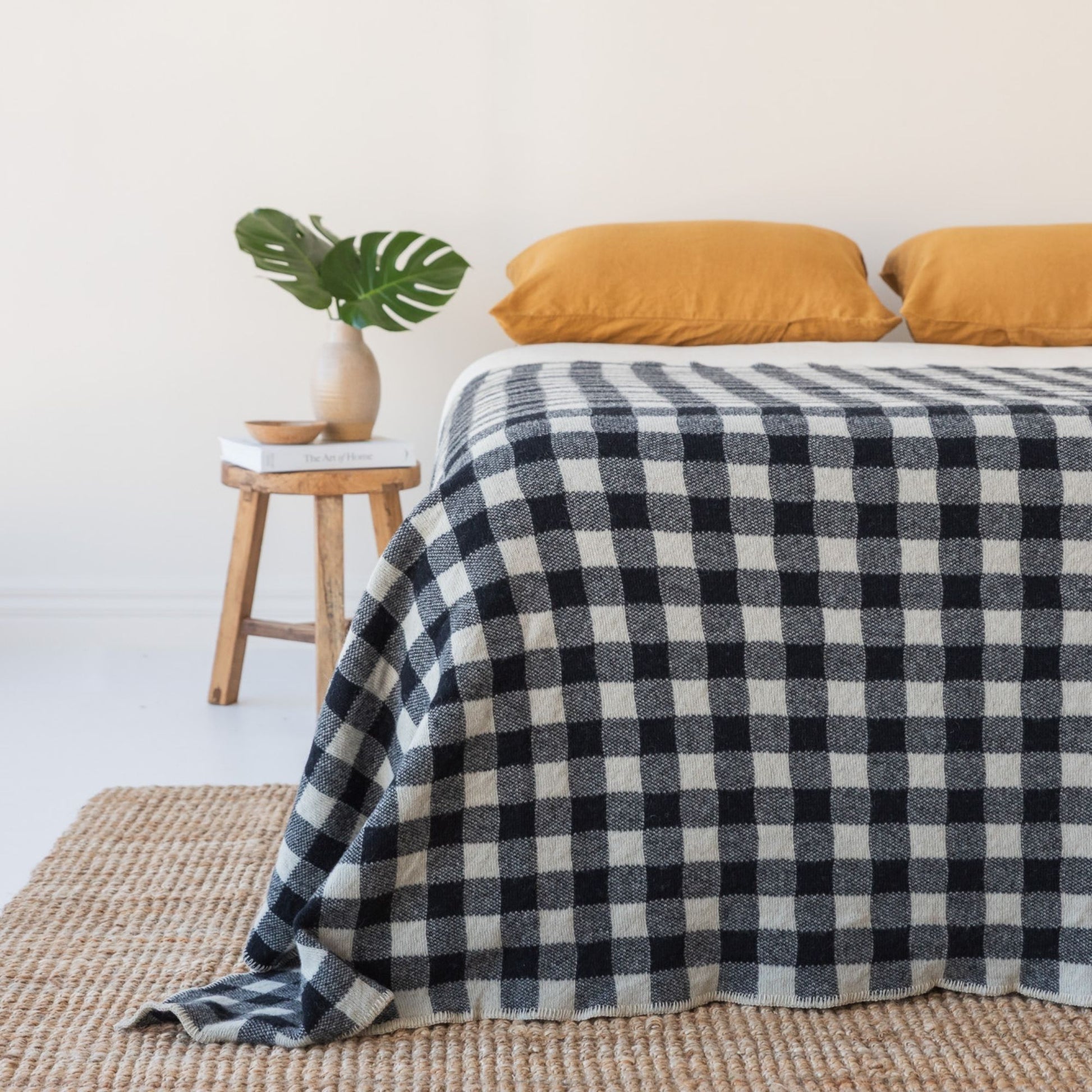 Black Checks Wool Throw Blanket