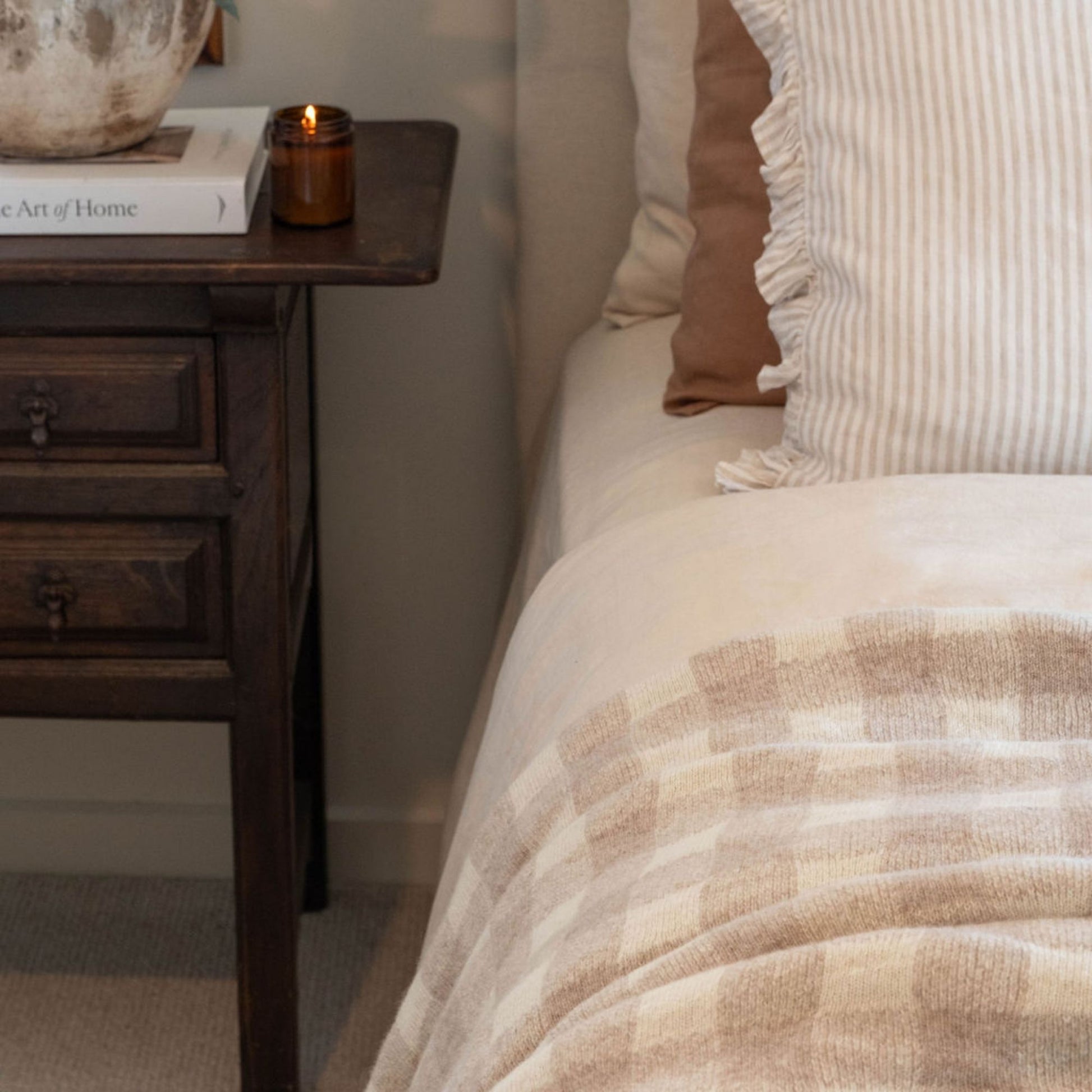 Sand Checks Wool Throw Blanket
