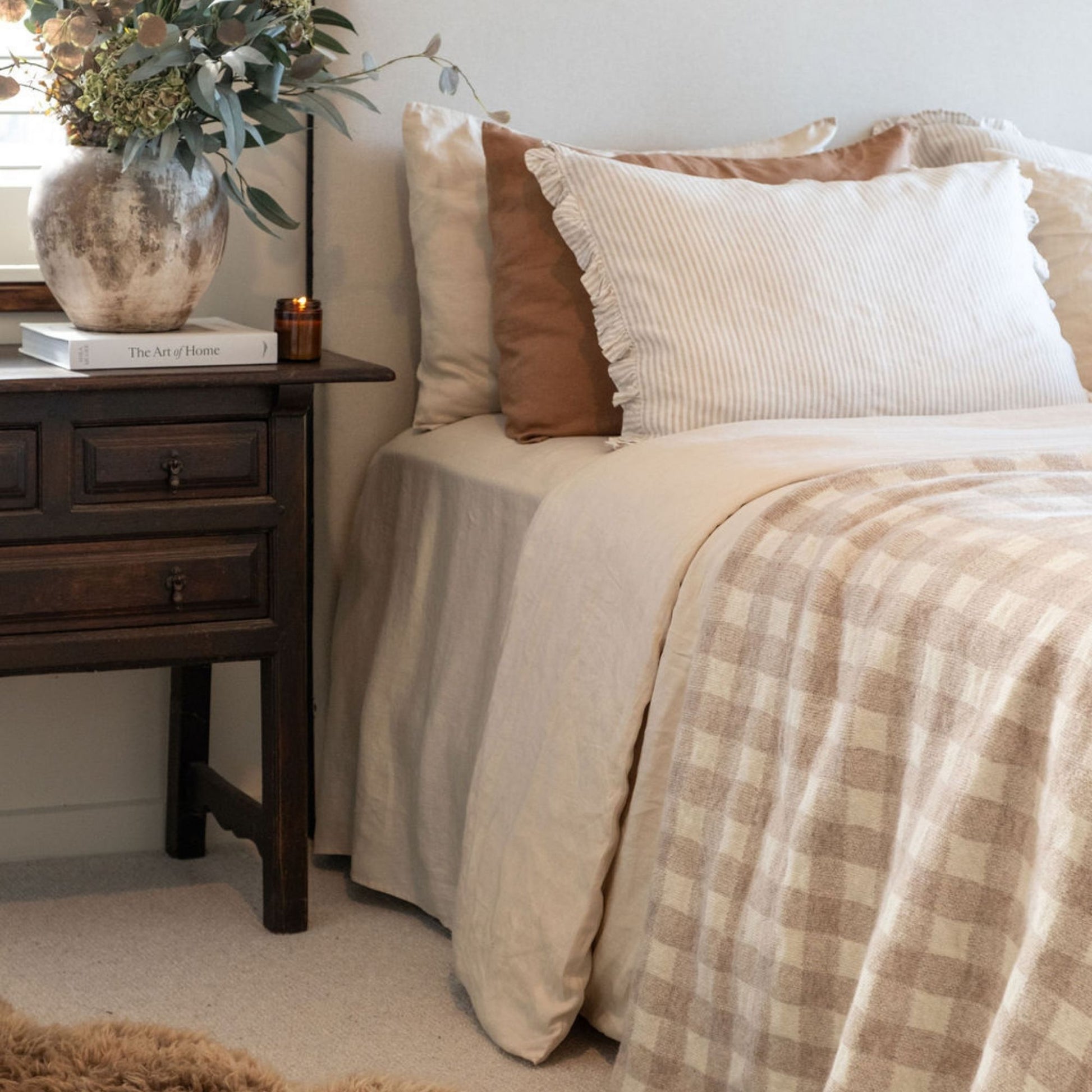 Sand Checks Wool Throw Blanket
