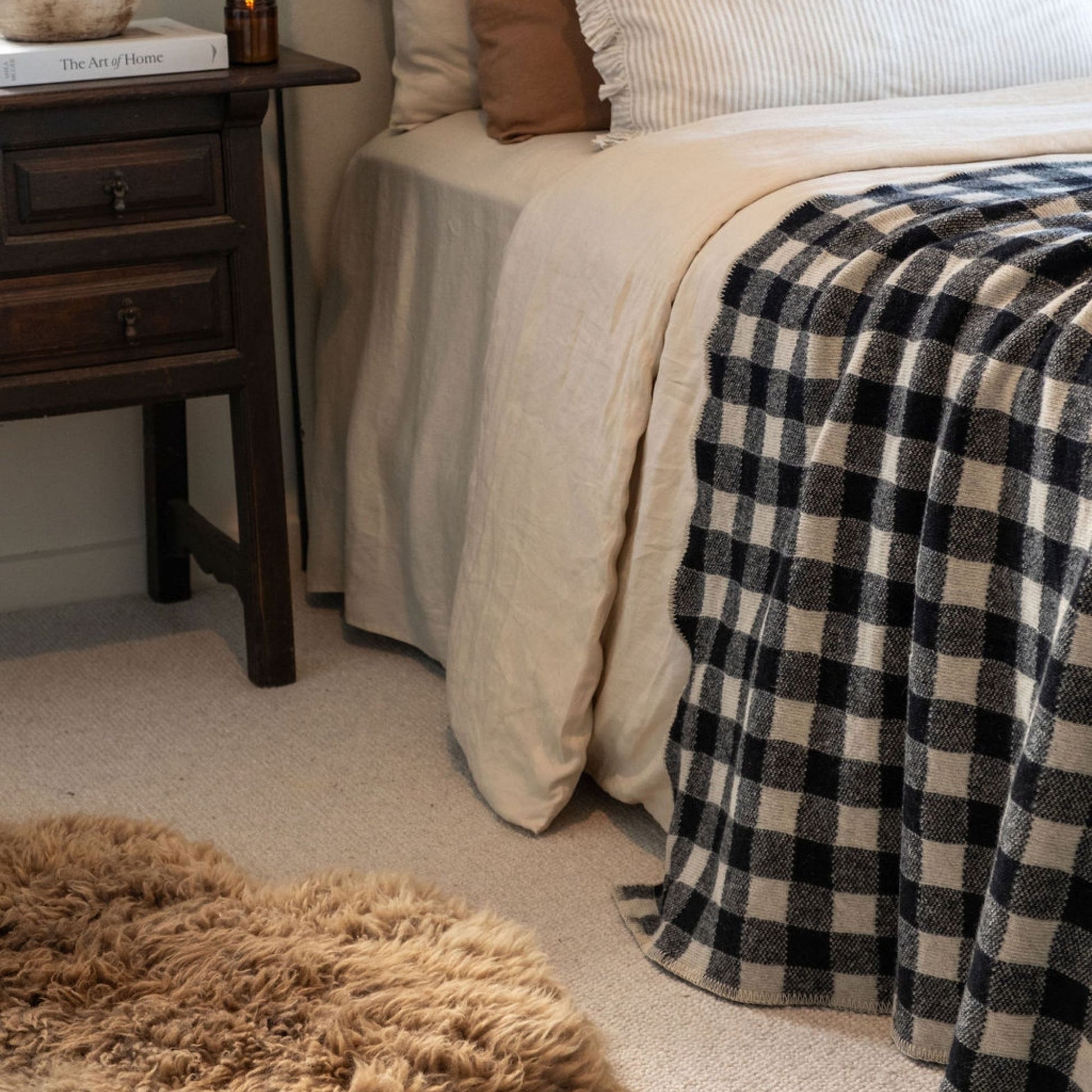 Black Checks Wool Throw Blanket