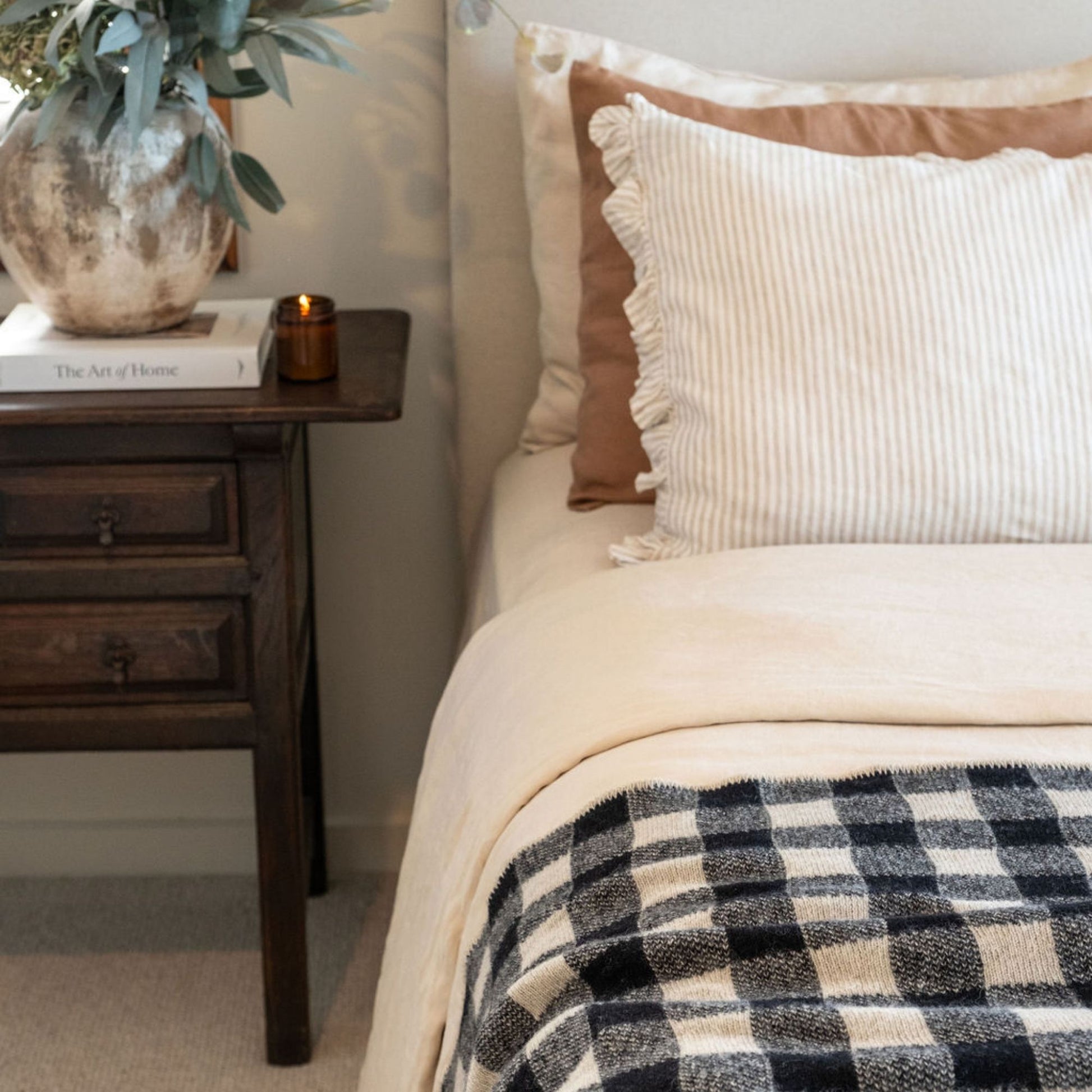 Black Checks Wool Throw Blanket