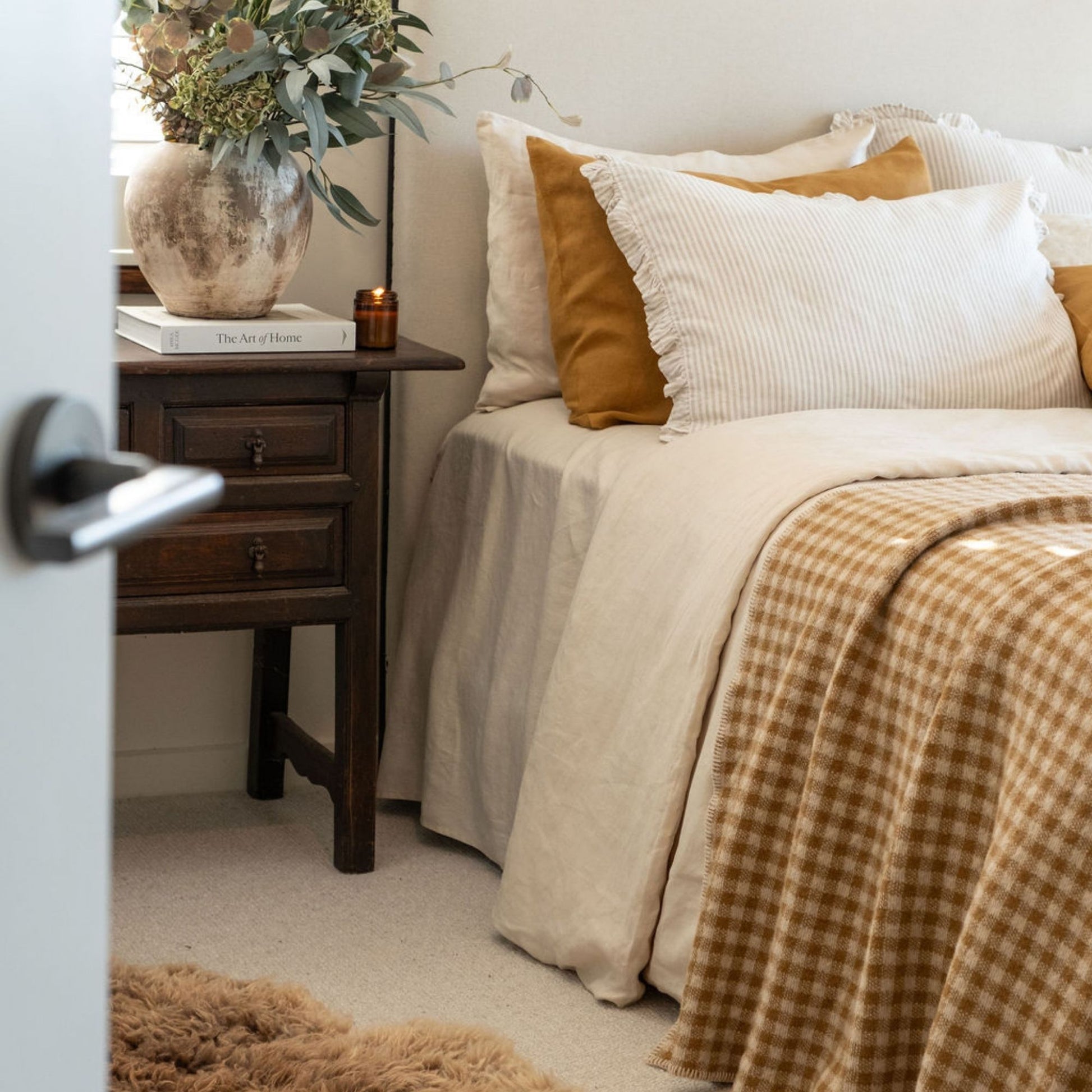 Ginger Honey Gingham Wool Throw Blanket