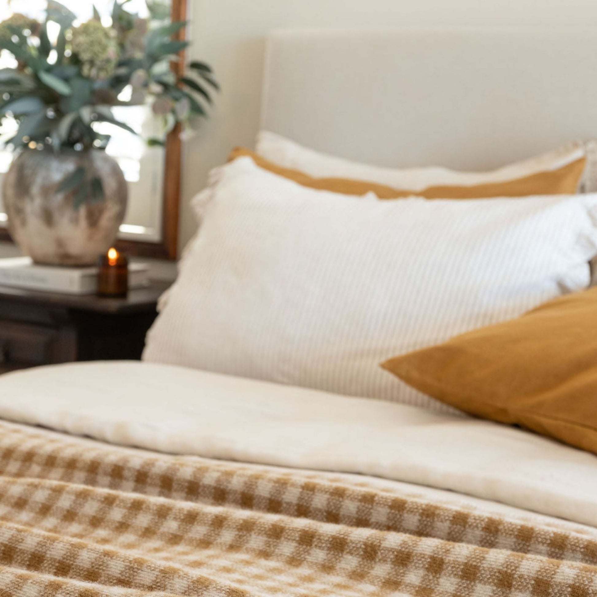 Ginger Honey Gingham Wool Throw Blanket