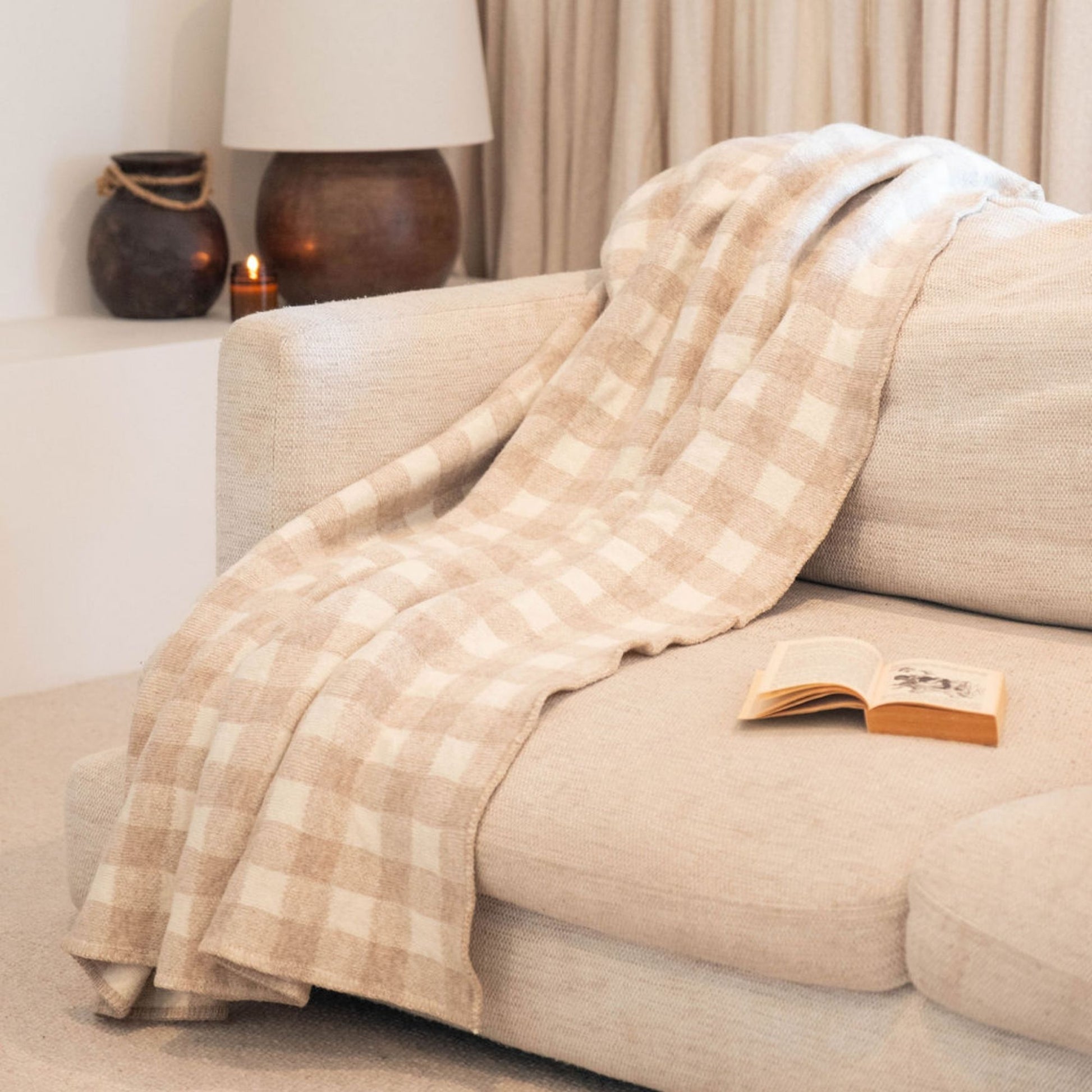 Sand Checks Wool Throw Blanket