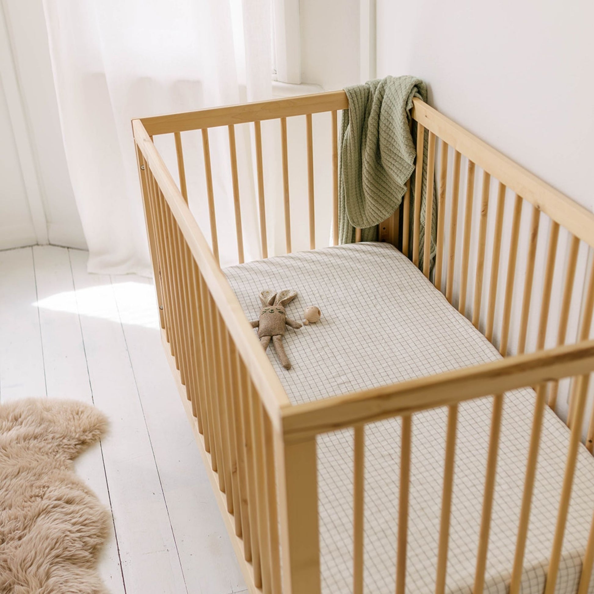 Cactus Grid Linen Cot/Bassinet Sheet