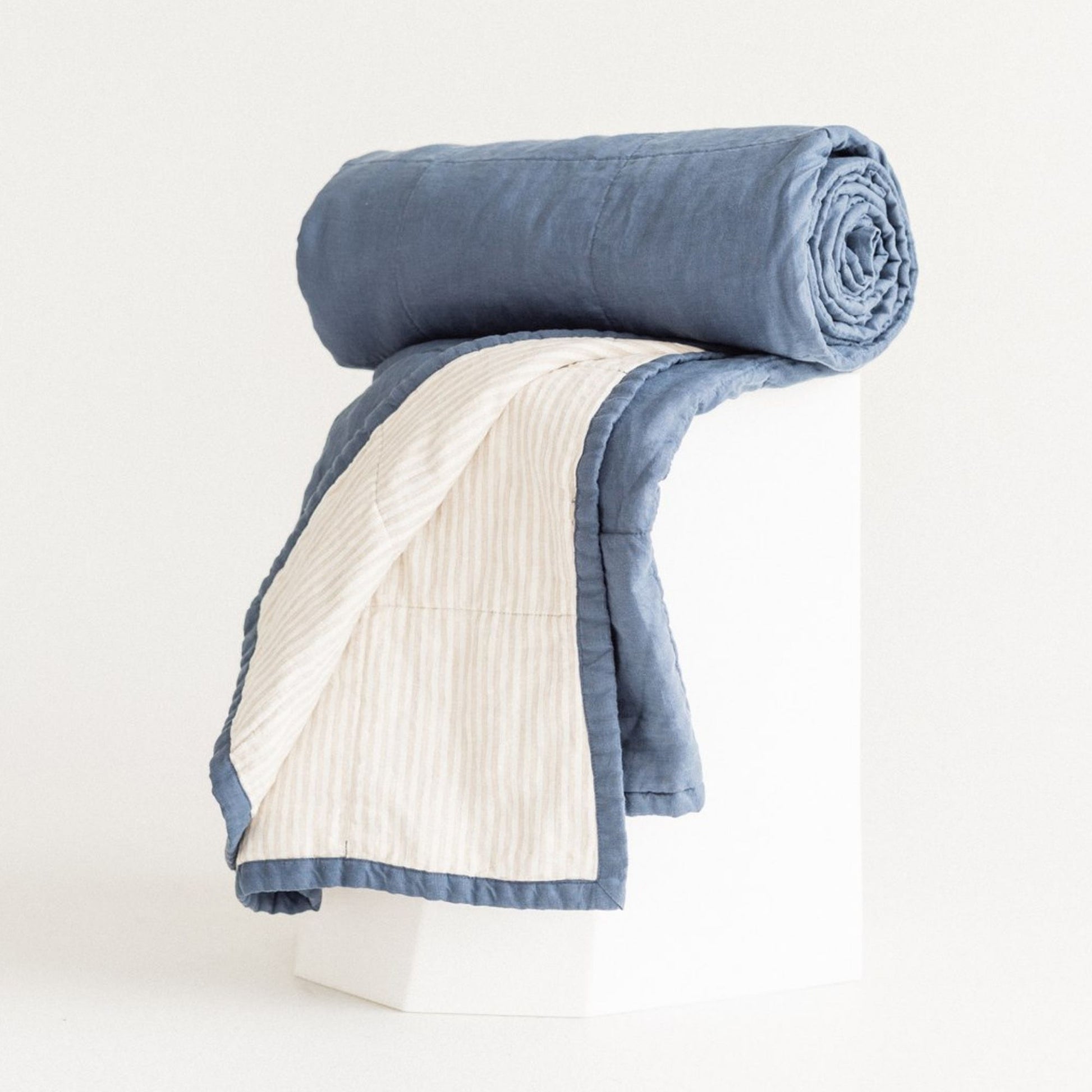 Coastal Blue & Sand Stripes Linen Quilt