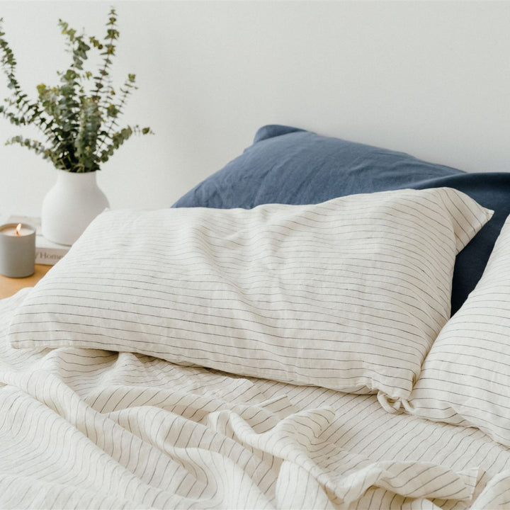 Coastal Blue Stripes Linen Pillowcases