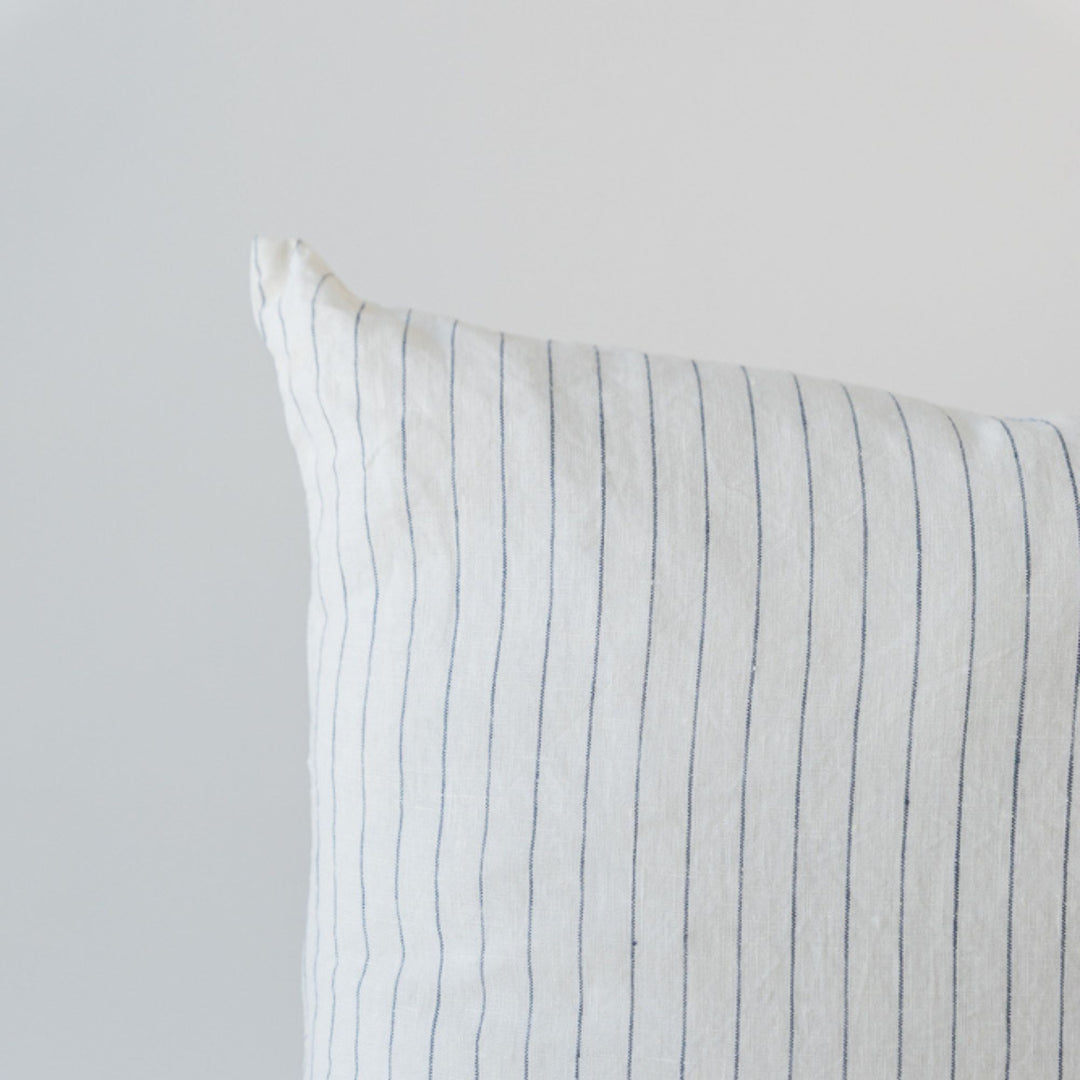 Coastal Blue Stripes Linen Cushion Cover