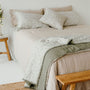 Pure French Flax Cushion in vintage floral print Evelyn.  A whimsical pattern for Spring.  Discover Foxtrot Home’s natural, ethically produced bedding for relaxed styling.