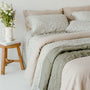 Pure French Flax Quilt in vintage floral print Evelyn.  A whimsical pattern for Spring.  Discover Foxtrot Home’s natural, ethically produced bedding for relaxed styling.
