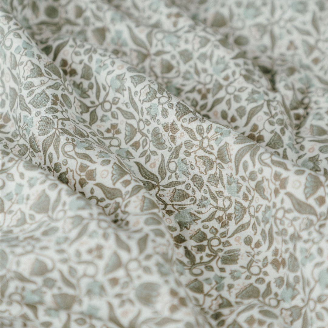 Pure French Flax Quilt in vintage floral print Evelyn.  A whimsical pattern for Spring.  Discover Foxtrot Home’s natural, ethically produced bedding for relaxed styling.