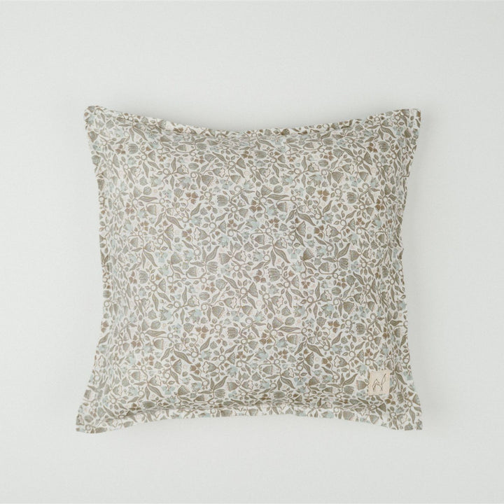 Pure French Flax Cushion in vintage floral print Evelyn.  A whimsical pattern for Spring.  Discover Foxtrot Home’s natural, ethically produced bedding for relaxed styling.