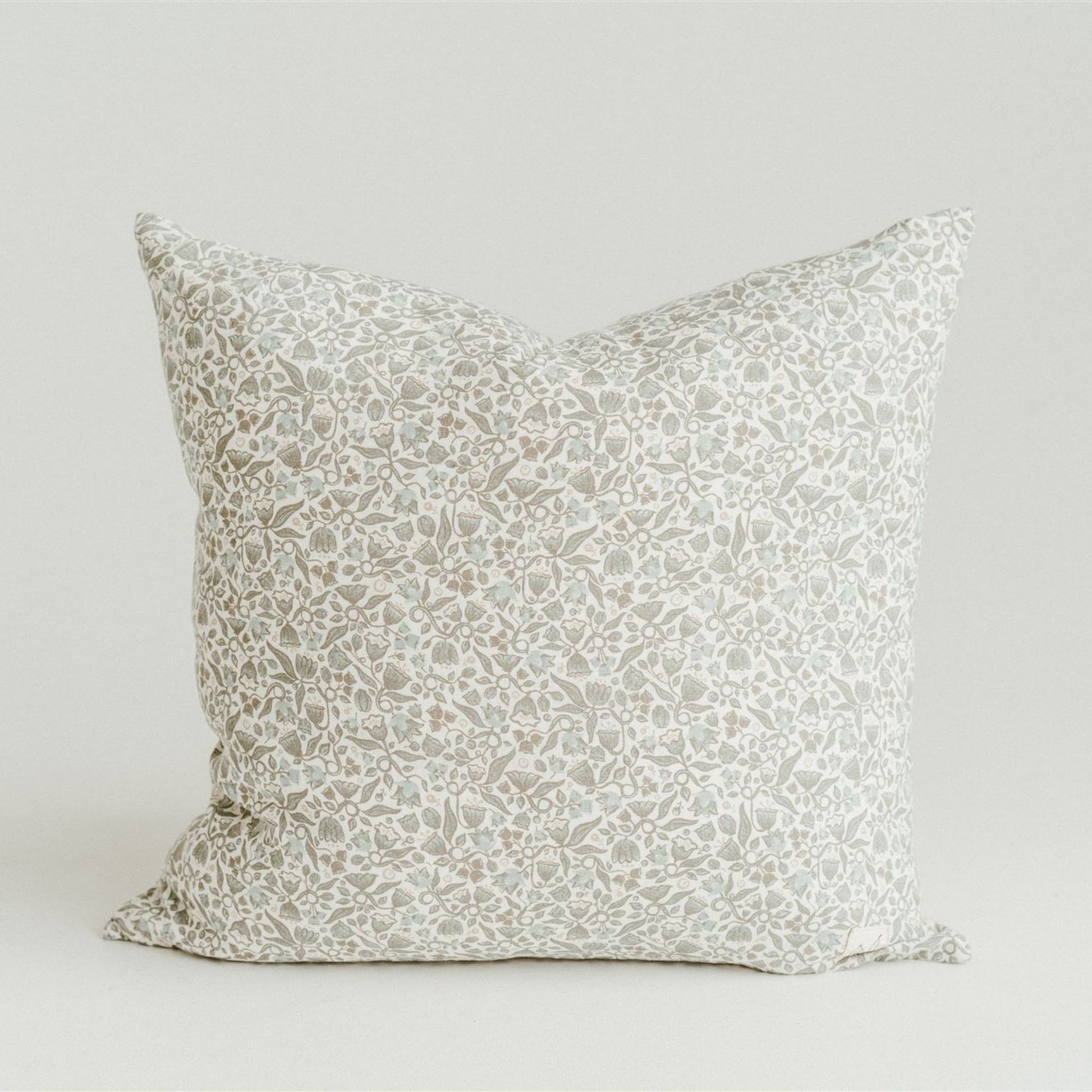 Pure French Flax Cushion in vintage floral print Evelyn.  A whimsical pattern for Spring.  Discover Foxtrot Home’s natural, ethically produced bedding for relaxed styling.