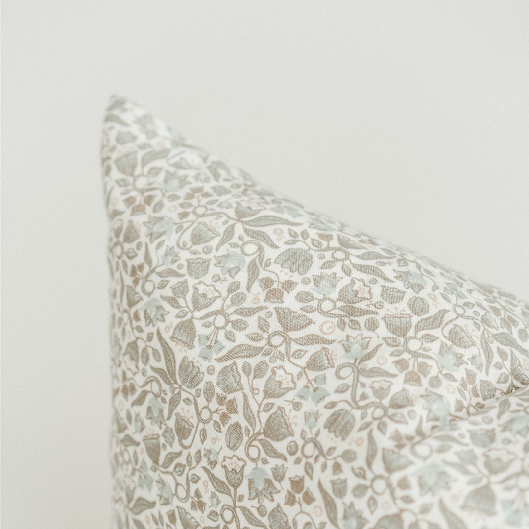 Pure French Flax Cushion in vintage floral print Evelyn.  A whimsical pattern for Spring.  Discover Foxtrot Home’s natural, ethically produced bedding for relaxed styling.