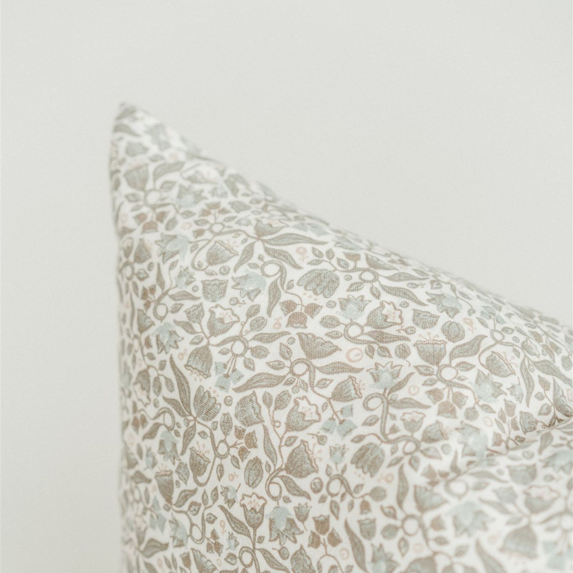 Pure French Flax Cushion in vintage floral print Evelyn.  A whimsical pattern for Spring.  Discover Foxtrot Home’s natural, ethically produced bedding for relaxed styling.