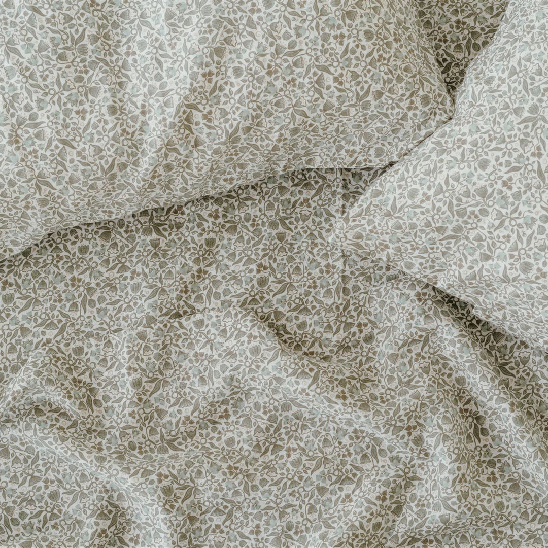 Pure French Flax Sheet Set in vintage floral print Evelyn.  A whimsical pattern for Spring.  Discover Foxtrot Home’s natural, ethically produced bedding for relaxed styling.