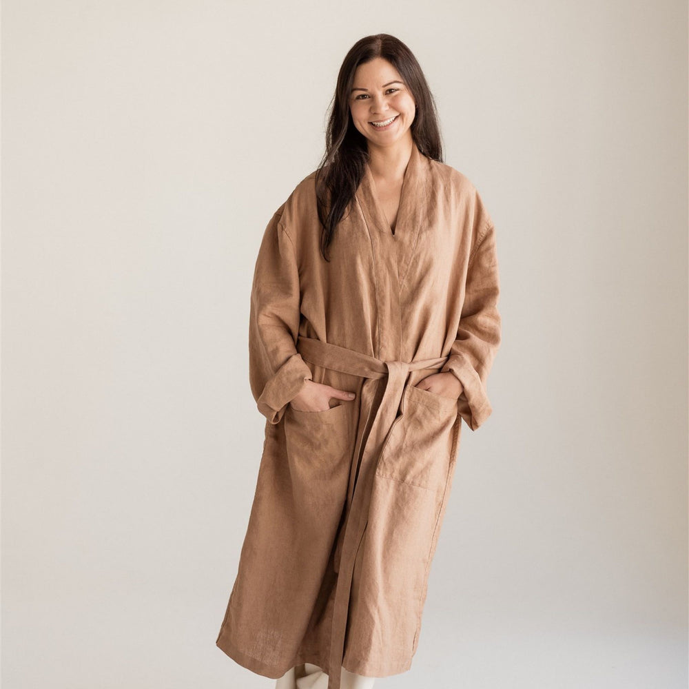 Foxtrot Home French Flax Linen Robe in Malt Brown