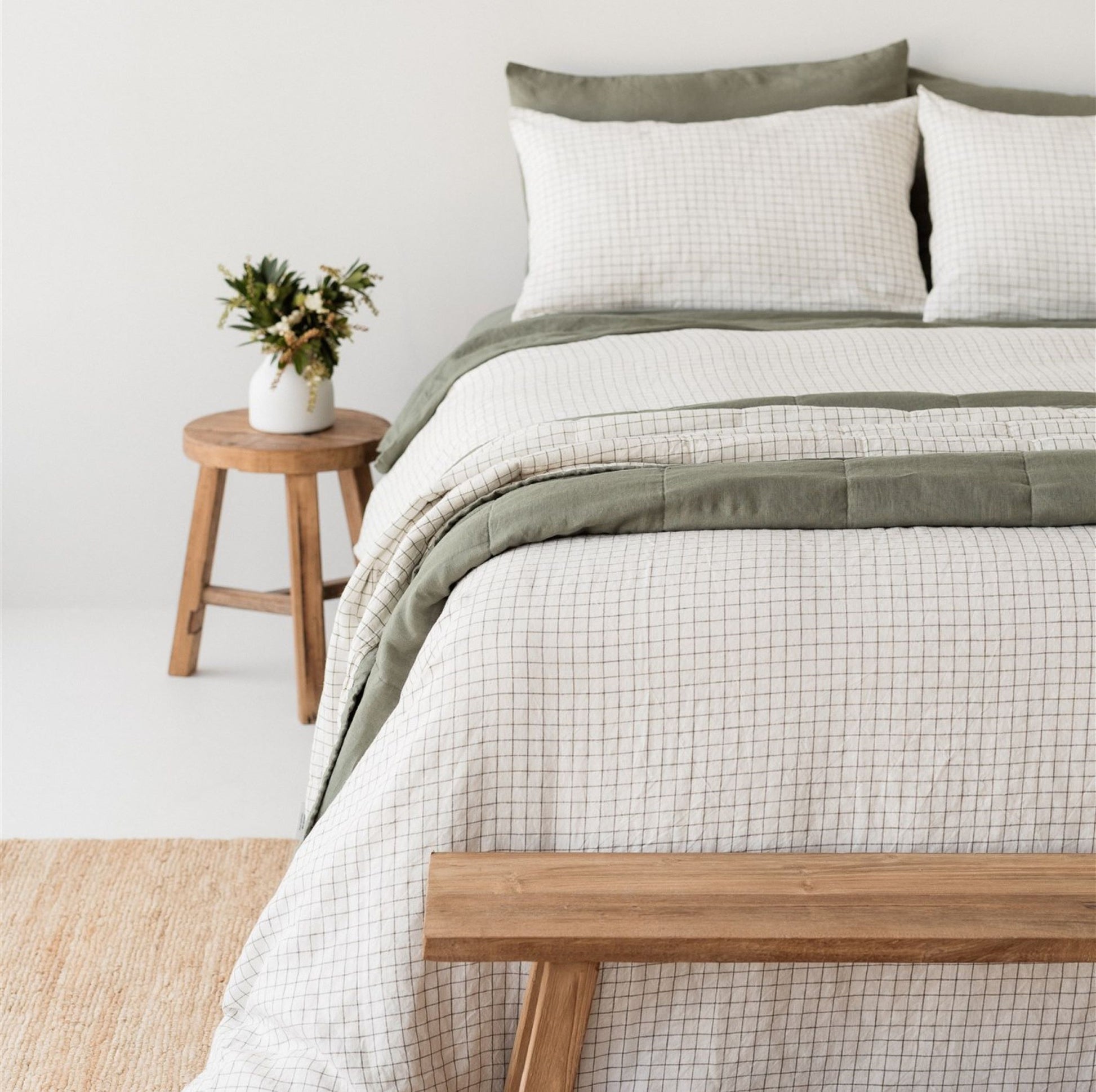Foxtrot Home French Flax Linen Cactus Grid Duvet