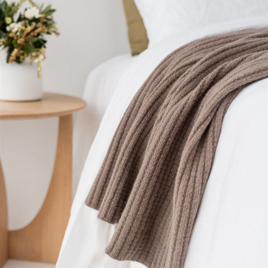 Mushroom Ribbed Wool Throw Blanket