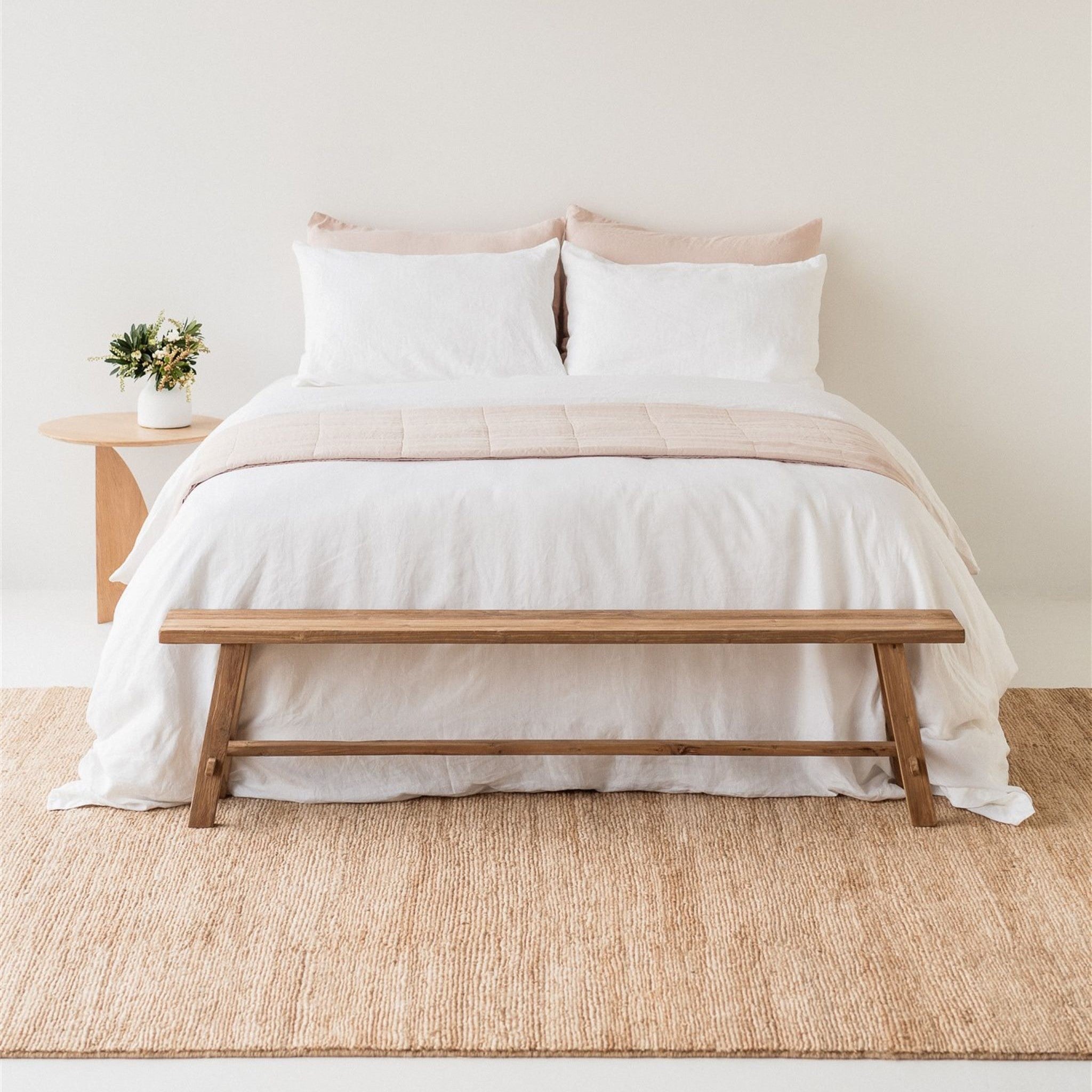 Foxtrot Home French Flax Linen Blush Pink & Grey Stripes Quilt