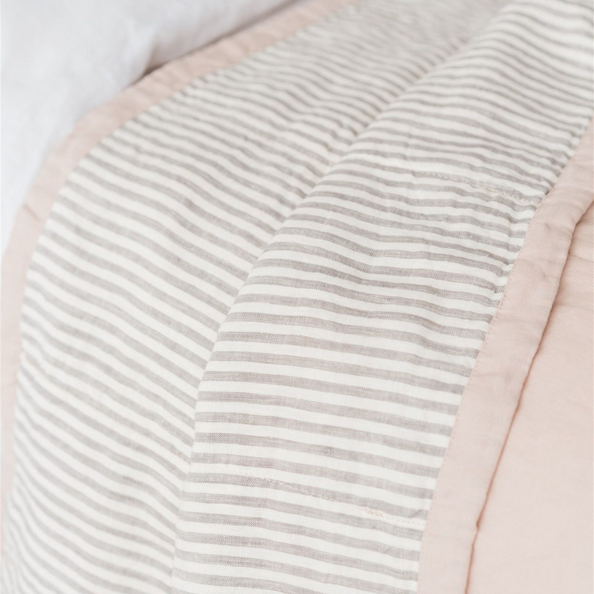 Foxtrot Home French Flax Linen Blush Pink & Grey Stripes Quilt