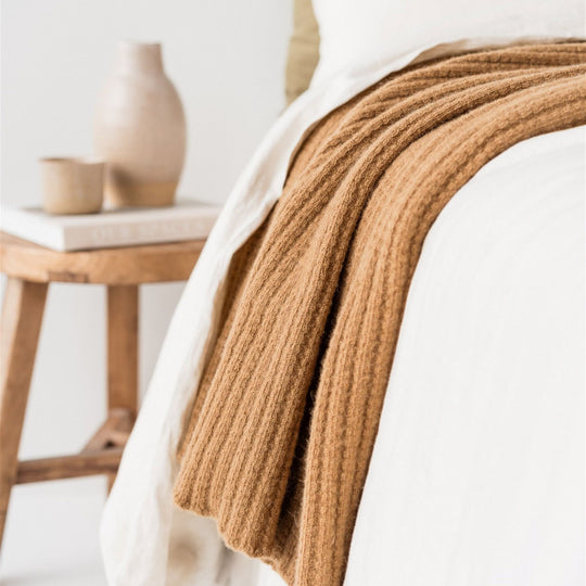 Ginger Honey Ribbed Wool Throw Blanket