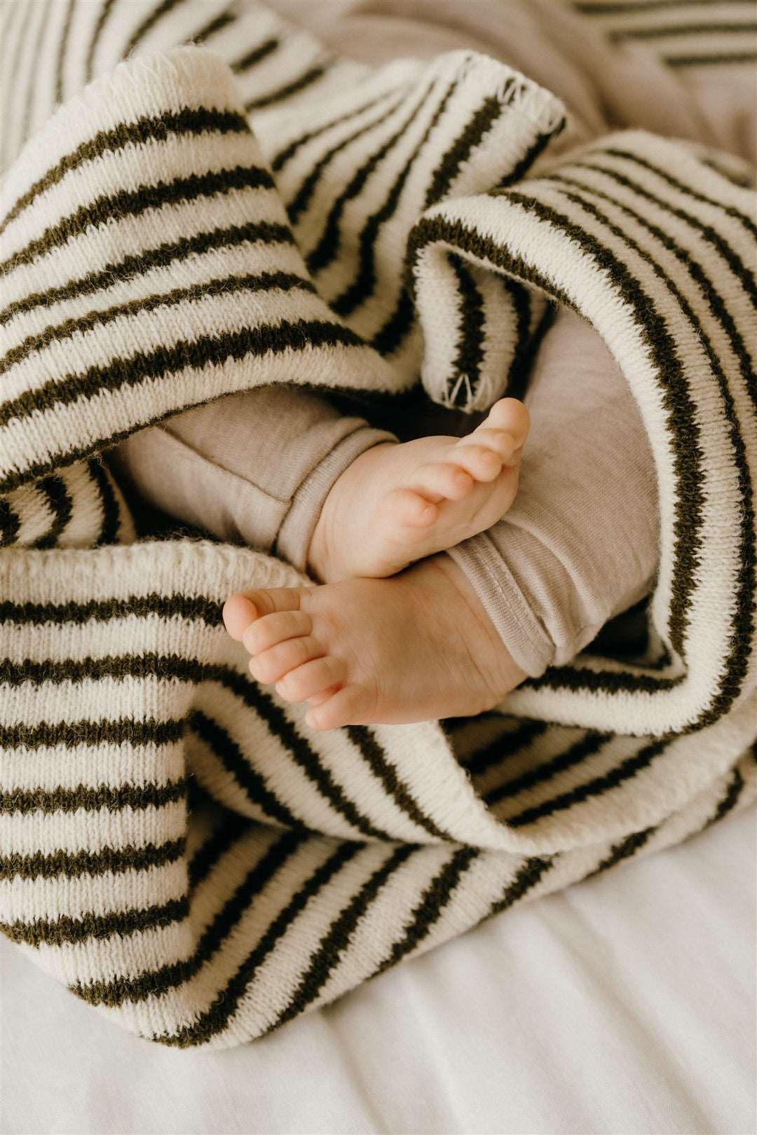 Olive Stripes Wool Baby Blanket