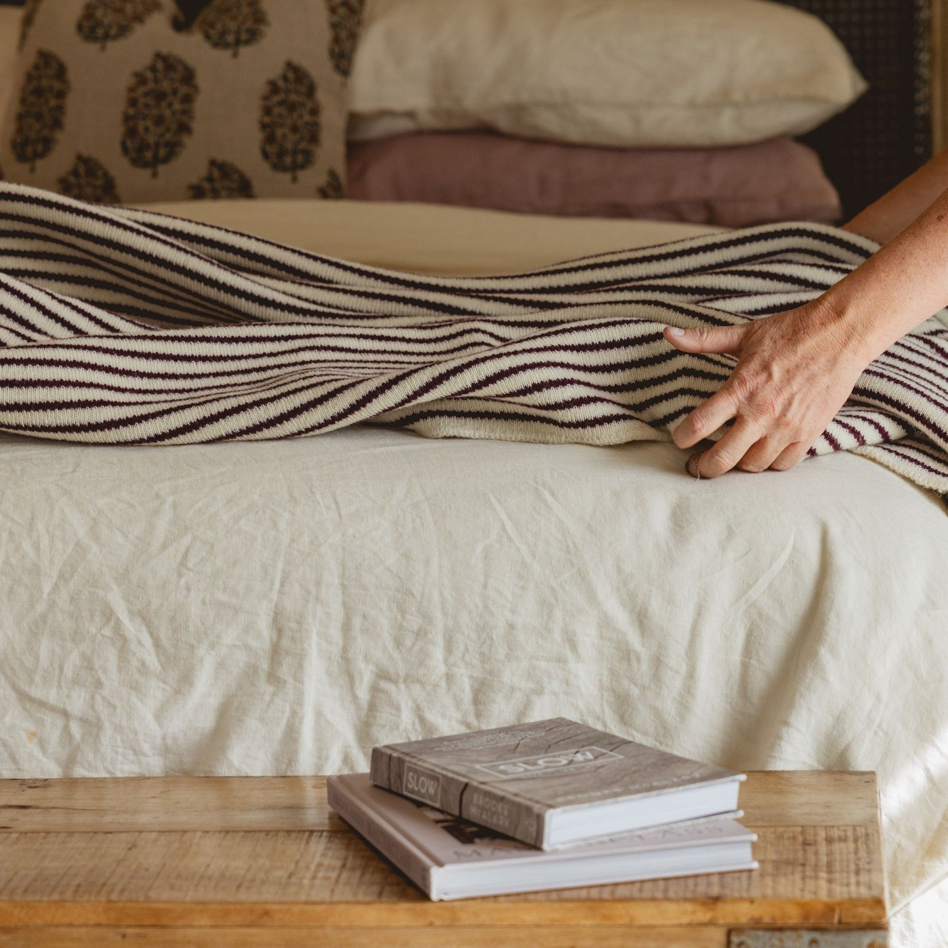 Fig Stripes Wool Throw Blanket