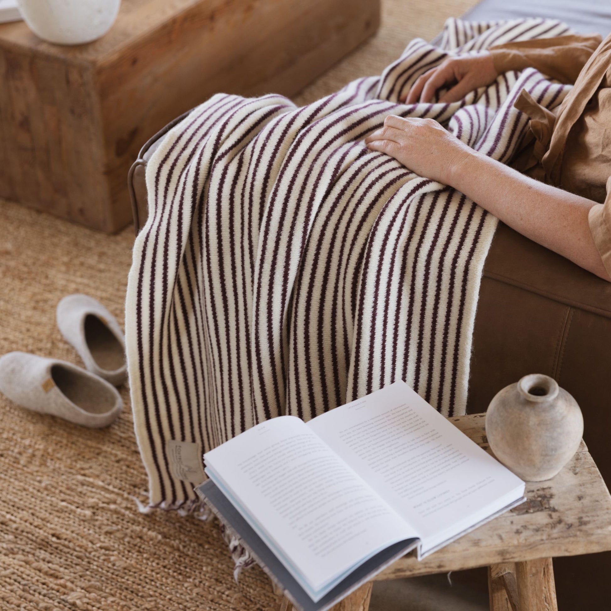 Fig Stripes Wool Throw Blanket