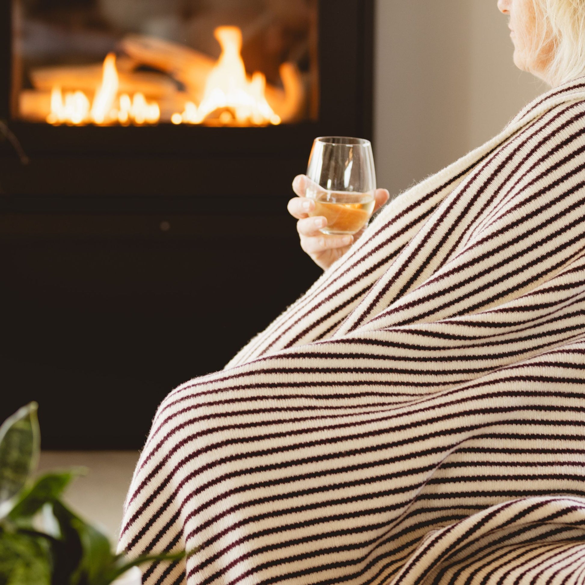 Fig Stripes Wool Throw Blanket