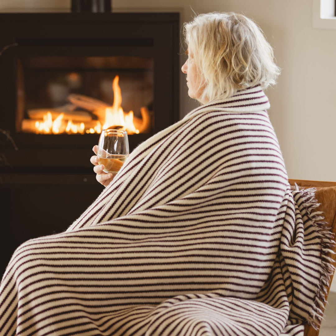 Fig Stripes Wool Throw Blanket