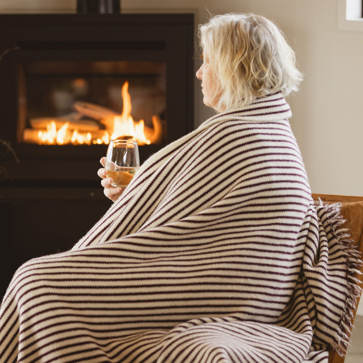 Fig Stripes Wool Throw Blanket