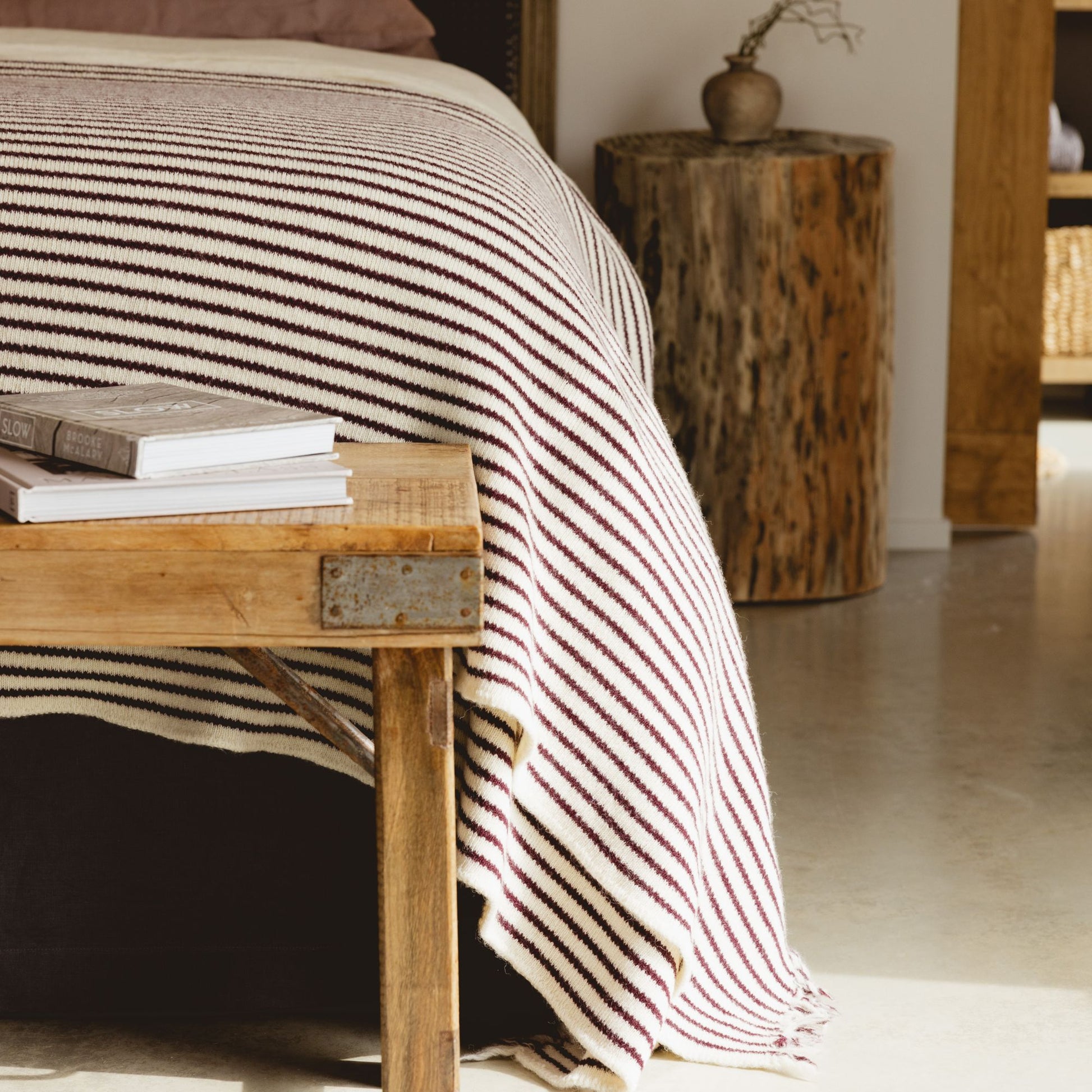 Fig Stripes Wool Throw Blanket