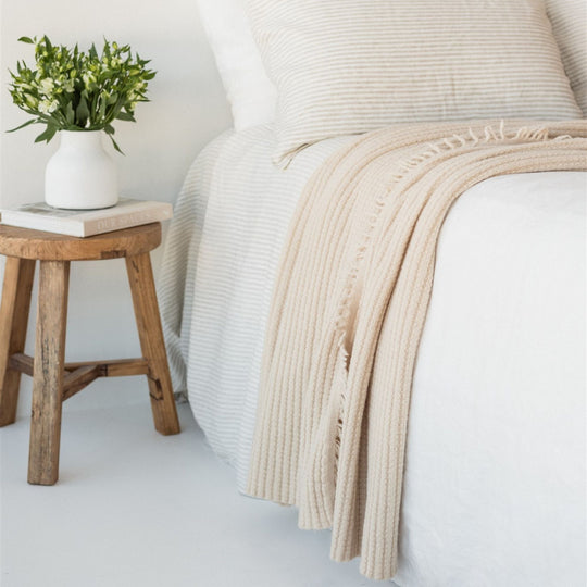 Birch Ribbed Wool Throw Blanket