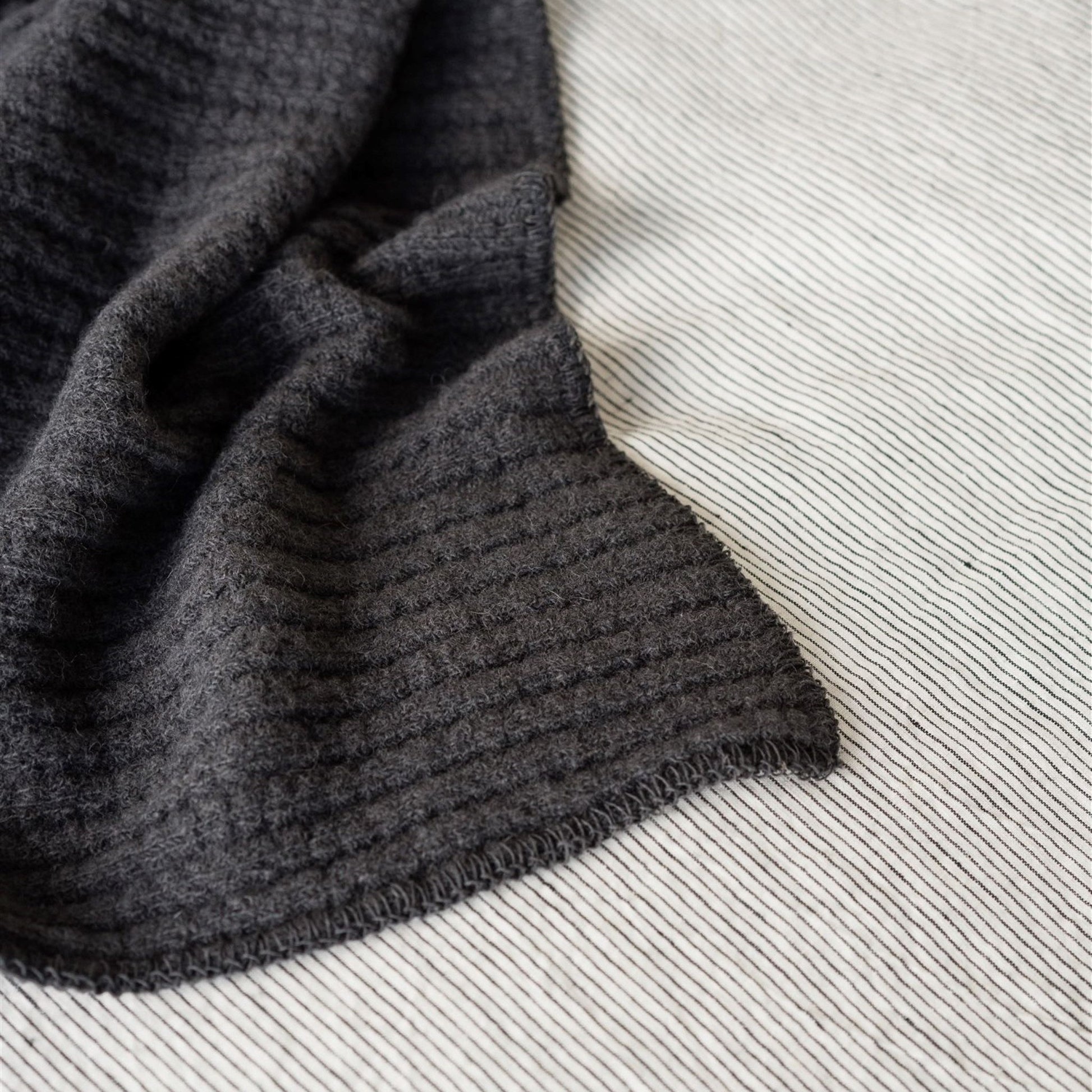 Charcoal Ribbed Wool Throw Blanket