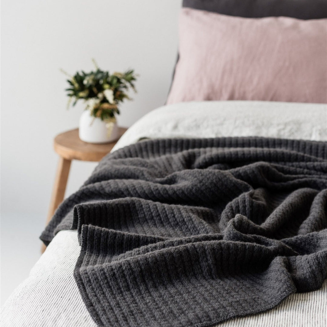 Foxtrot Home New Zealand Wool Throw Blanket in Charcoal