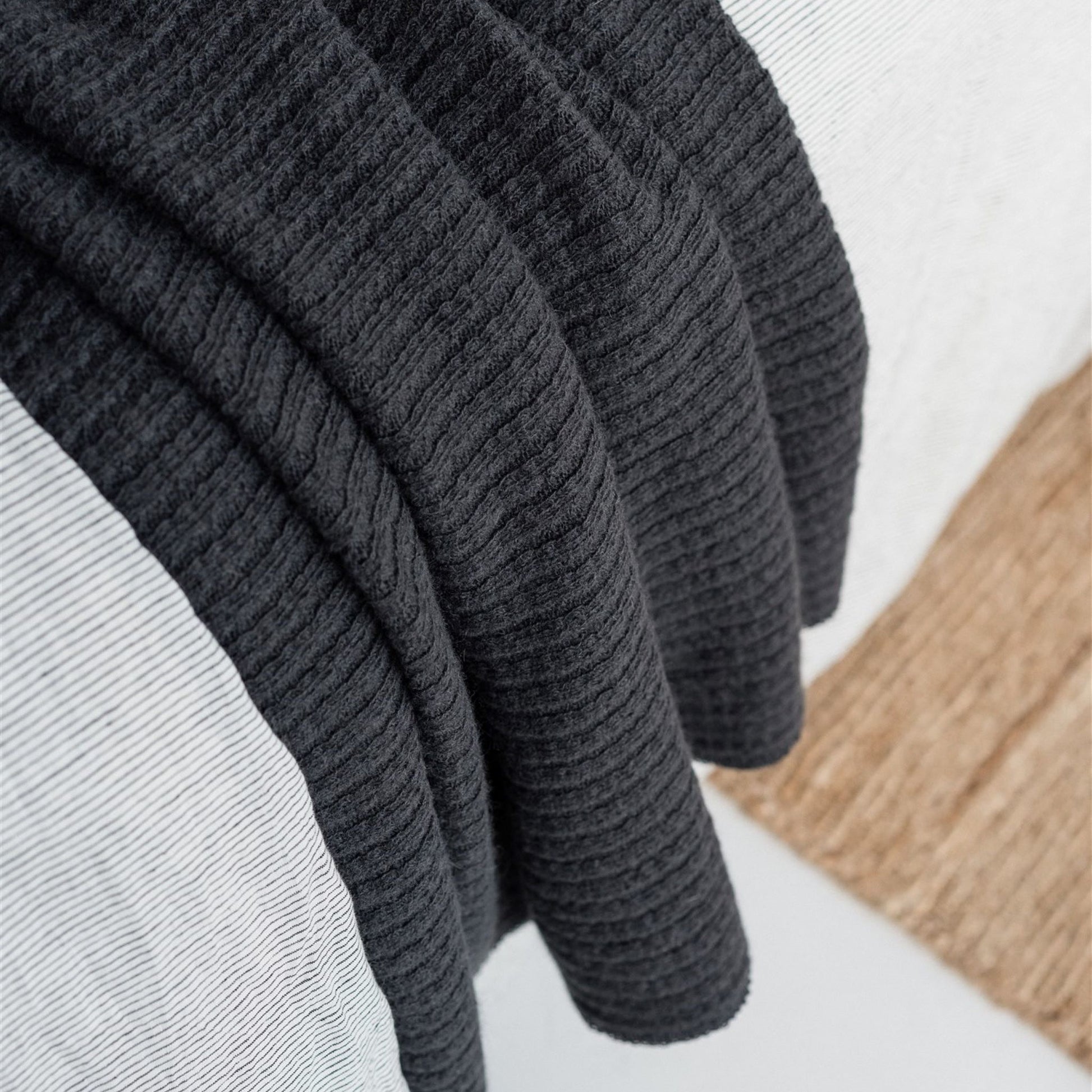 Charcoal Ribbed Wool Throw Blanket