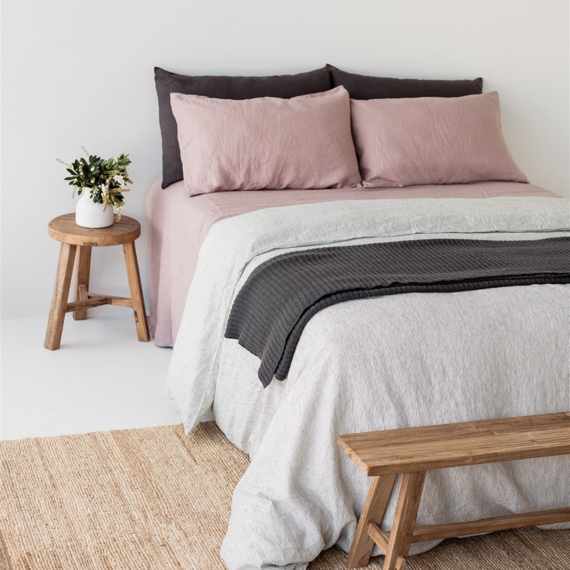 Charcoal Ribbed Wool Throw Blanket