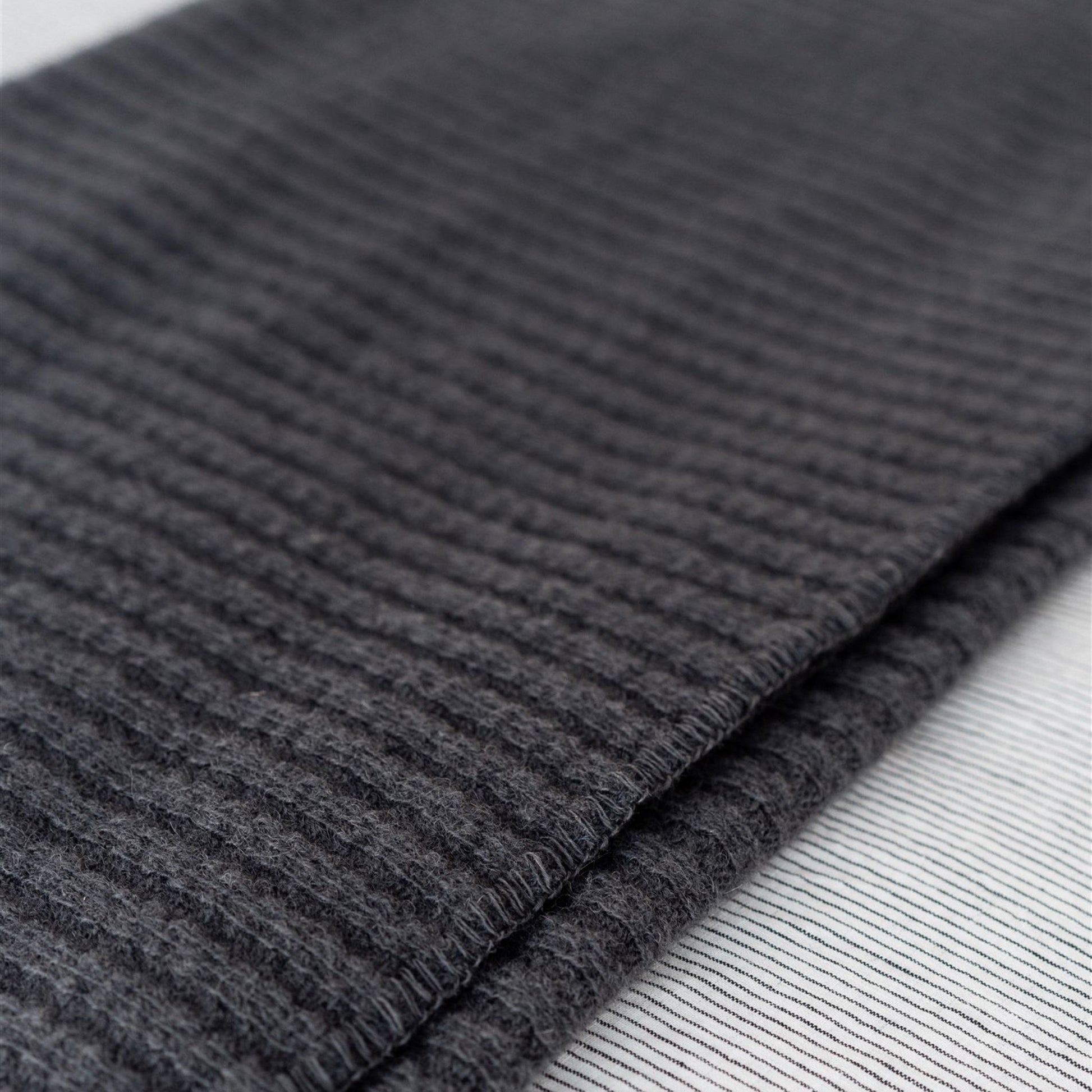 Charcoal Ribbed Wool Throw Blanket