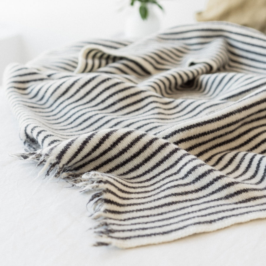 Foxtrot Home New Zealand Wool Throw Blanket in Charcoal Stripes