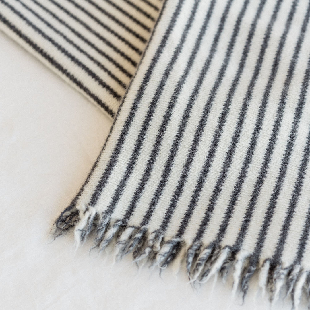 Foxtrot Home New Zealand Wool Throw Blanket in Charcoal Stripes