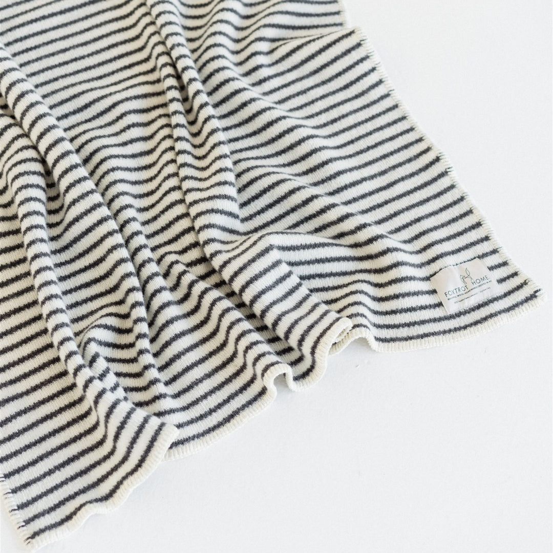 Foxtrot Home New Zealand Wool Throw Blanket in Charcoal Stripes